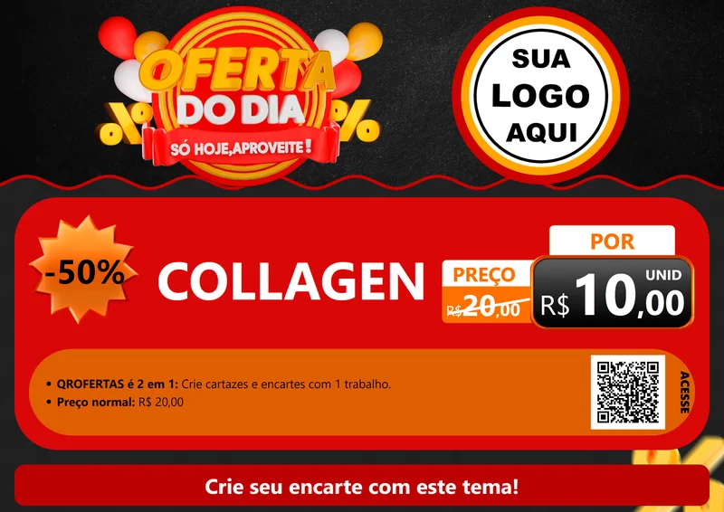 Modelo de Cartaz para Cartaz A4 Horizontal com o tema Oferta do Dia - Só hoje, Aproveite! para Suplementos alimentares
