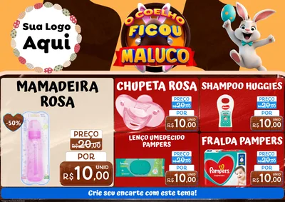 Modelo de Encarte para Encarte A4 Horizontal com o tema O Coelho Ficou Maluco - Páscoa para Bebês