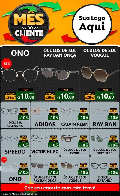 Modelo de Encarte para Encarte Grande com o tema Mês do Cliente para Óticas