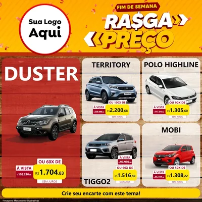 Modelo de Rede Social para Feed Facebook com o tema Fim de Semana Rasga Preços para Concessionaria de Carros