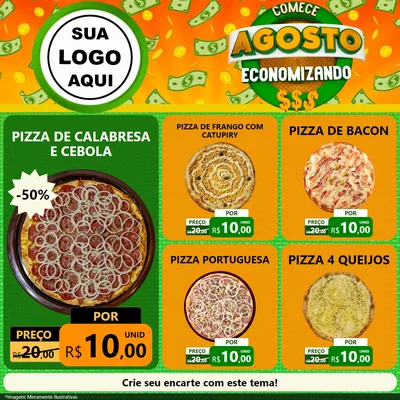 Modelo de Rede Social para Feed Facebook com o tema Comece Agosto Economizando para Pizzaria