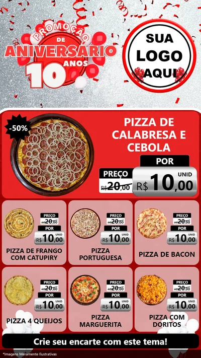 Modelo de Rede Social para Stories com o tema Promoção de Aniversário - 10 Anos para Pizzaria