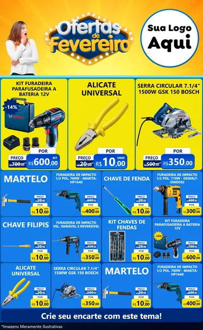 Modelo de Encarte para Encarte Grande com o tema Ofertas de Fevereiro para Maquinas e Ferramentas