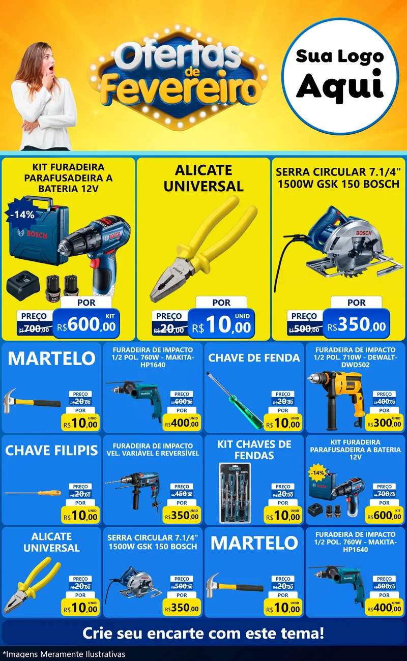 Modelo de Encarte para Encarte Grande com o tema Ofertas de Fevereiro para Maquinas e Ferramentas