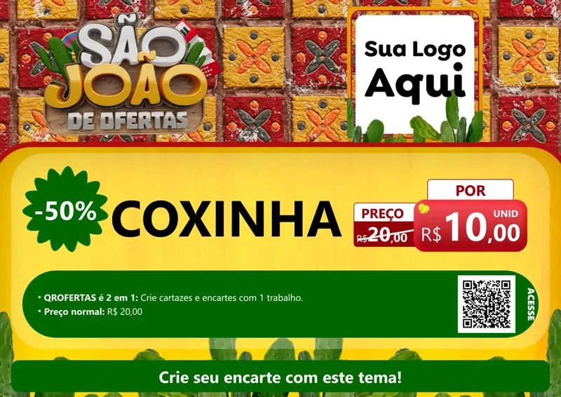 Modelo de Cartaz para Cartaz A4 Horizontal com o tema São João de Muitas Ofertas - Junina para Salgadaria