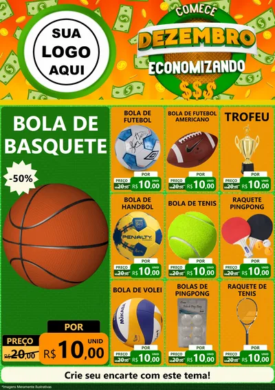 Modelo de Encarte para Encarte A4 Vertical com o tema Comece Dezembro Economizando para Artigos Esportivos