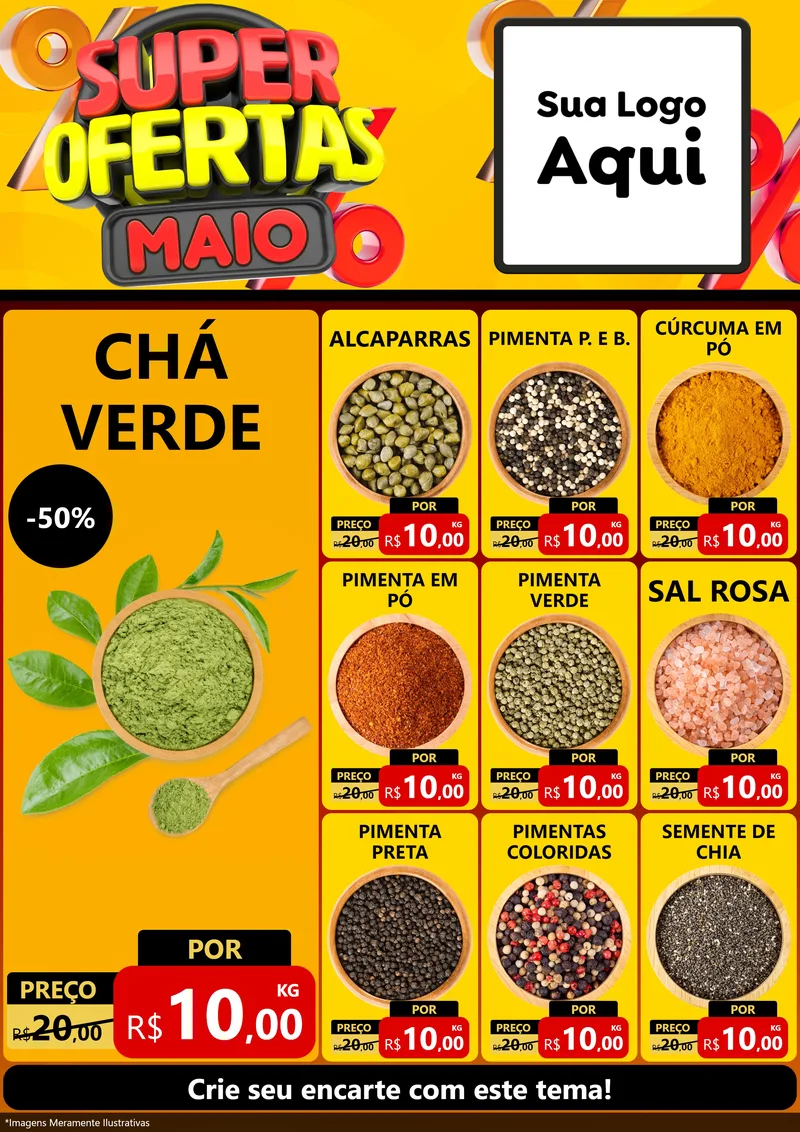 Modelo de Encarte para Encarte A4 Vertical com o tema Super Ofertas Maio para Produtos Naturais