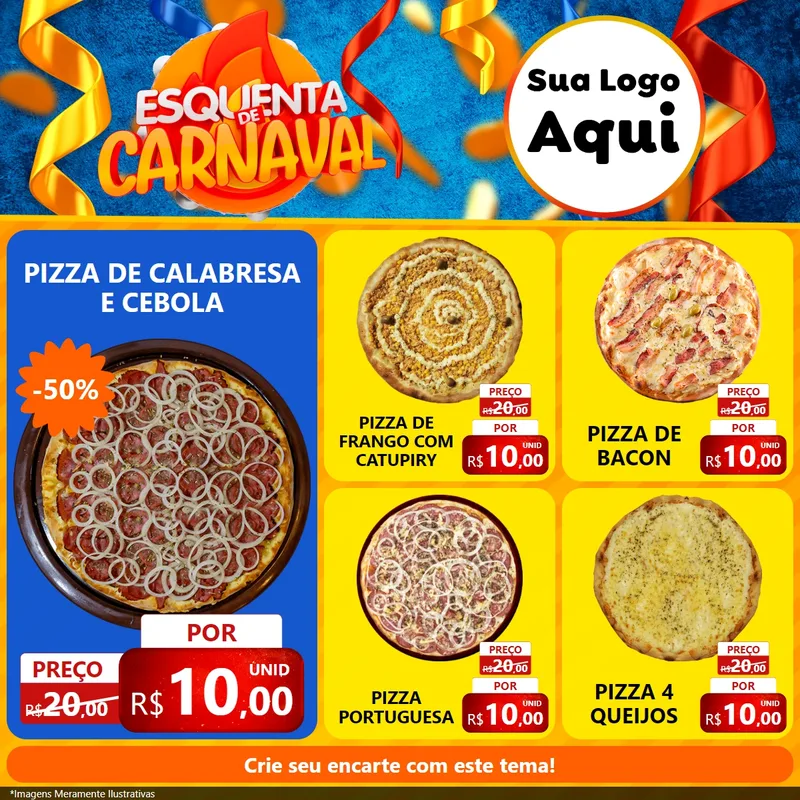 Modelo de Rede Social para Feed Facebook com o tema Esquenta de Carnaval para Pizzaria