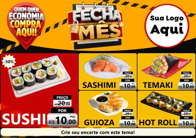 Modelo de Encarte para Encarte A4 Horizontal com o tema Fecha Mês para Comida japonesa