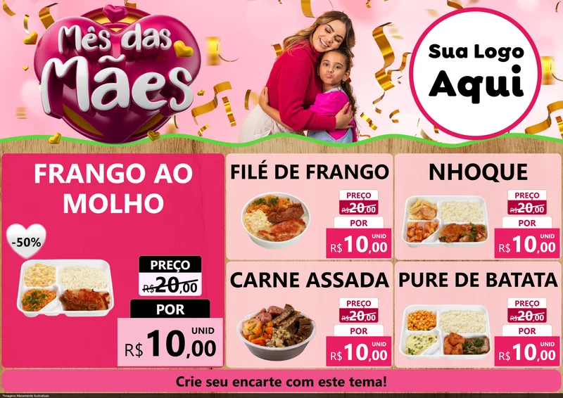 Modelo de Encarte para Encarte A4 Horizontal com o tema Mês das Mães para Restaurante