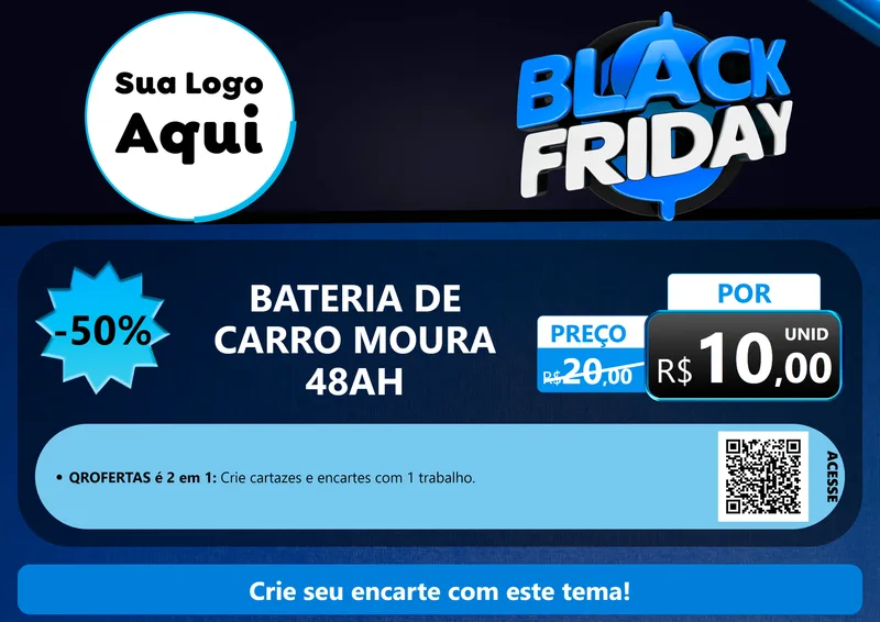 Modelo de Cartaz para Cartaz A4 Horizontal com o tema Black Friday para Baterias Elétricas