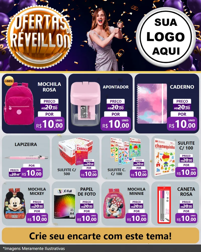 Modelo de Rede Social para Feed Instagram com o tema Ofertas de Réveillon para Papelaria