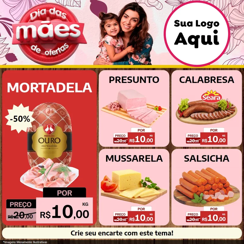Modelo de Rede Social para Feed Facebook com o tema Dia Das Mães De Ofertas para Frios e Laticínios