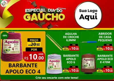 Modelo de Encarte para Encarte A4 Horizontal com o tema Especial Dia do Gaúcho para Armarinho e Aviamentos