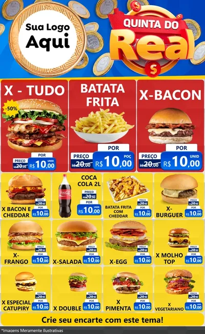 Modelo de Encarte para Encarte Grande com o tema Quinta do Real para Hamburgueria