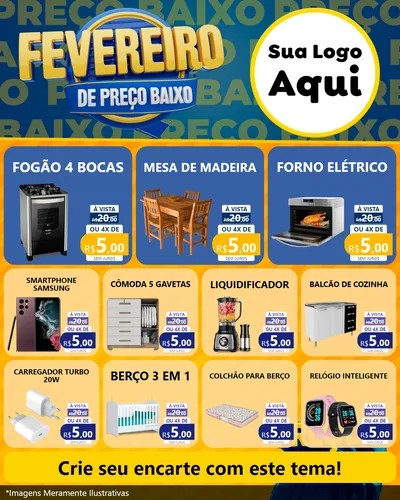 Modelo de Rede Social para Feed Instagram com o tema Fevereiro de Preço Baixo para Móveis e Eletro