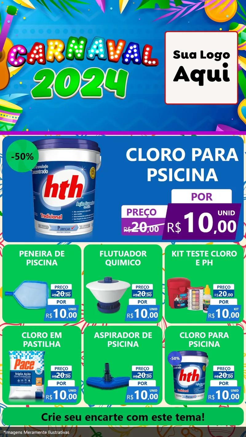 Modelo de Rede Social para Stories com o tema Carnaval 2027 para Produtos para Piscina