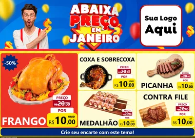 Modelo de Encarte para Encarte A4 Horizontal com o tema Abaixa Preço em Janeiro para Assados