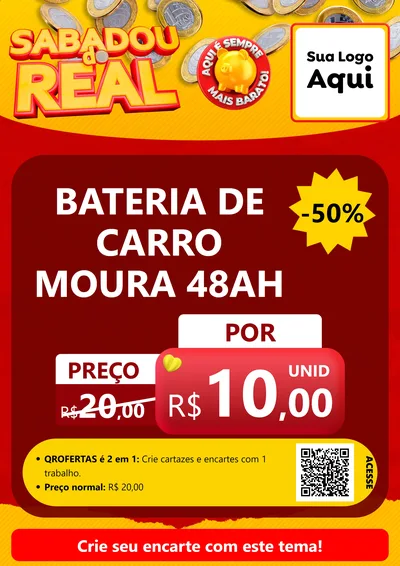 Modelo de Cartaz para Cartaz A4 Vertical com o tema Sabadou do Real para Baterias Elétricas