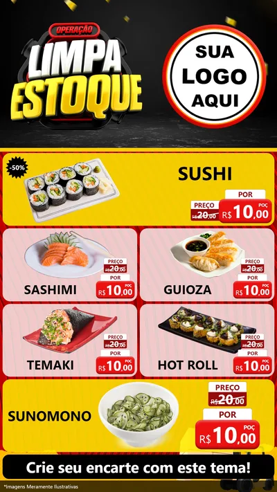 Modelo de TV para TV Vertical com o tema Operação Limpa Estoque para Comida japonesa