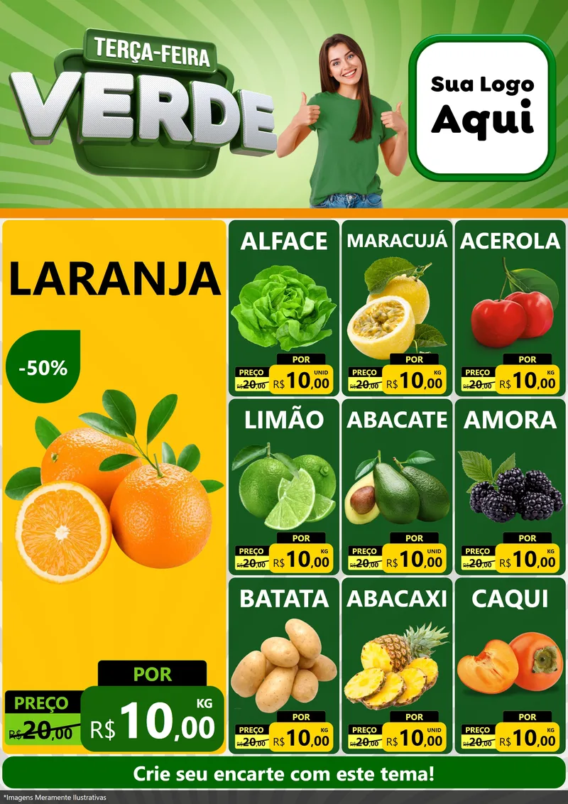 Modelo de Encarte para Encarte A4 Vertical com o tema Terça - Feira Verde para Hortifrúti