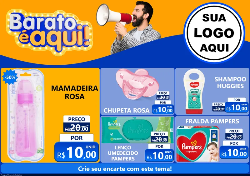 Modelo de Encarte para Encarte A4 Horizontal com o tema Barato é aqui para Bebês