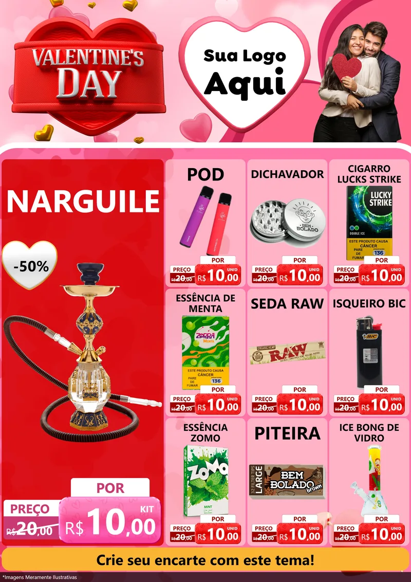 Modelo de Encarte para Encarte A4 Vertical com o tema Valentine's Day para Tabacaria