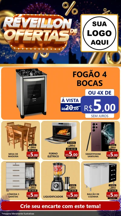 Modelo de Rede Social para Stories com o tema Réveillon de Ofertas para Móveis e Eletro