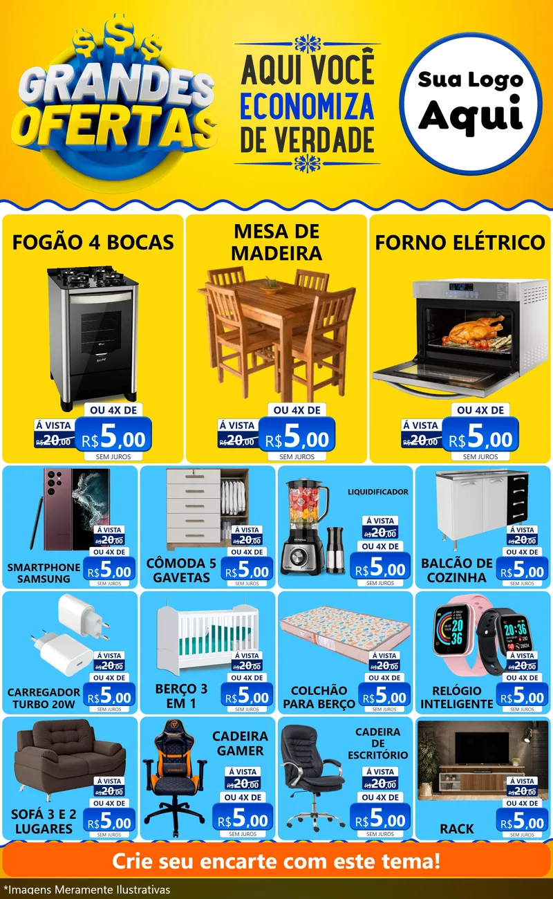 Modelo de Encarte para Encarte Grande com o tema Grandes Ofertas para Móveis e Eletro