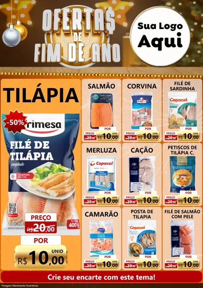 Modelo de Encarte para Encarte A4 Vertical com o tema Ofertas de Fim de Ano para Peixaria