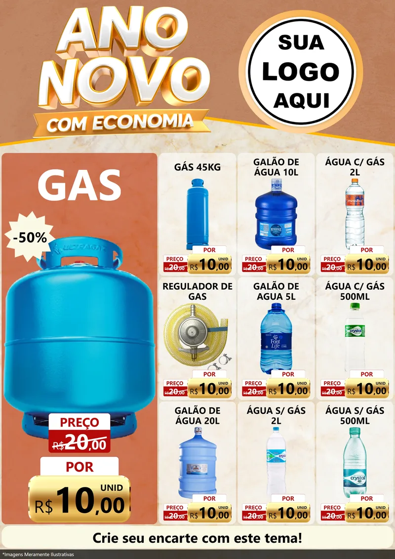 Modelo de Encarte para Encarte A4 Vertical com o tema Ano Novo Com Economia para Água e gás