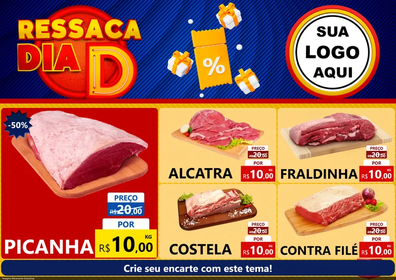 Modelo de Encarte para Encarte A4 Horizontal com o tema Ressaca Dia D para Açougue