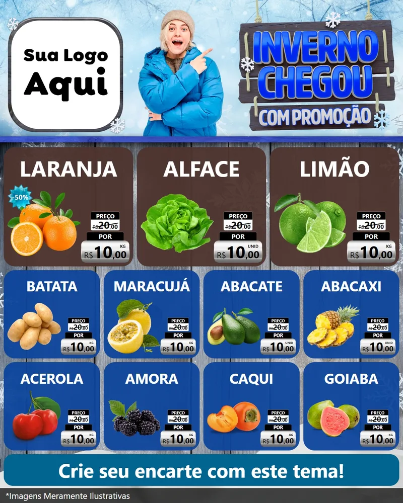Modelo de Rede Social para Feed Instagram com o tema Inverno Chegou Com Promoção para Hortifrúti