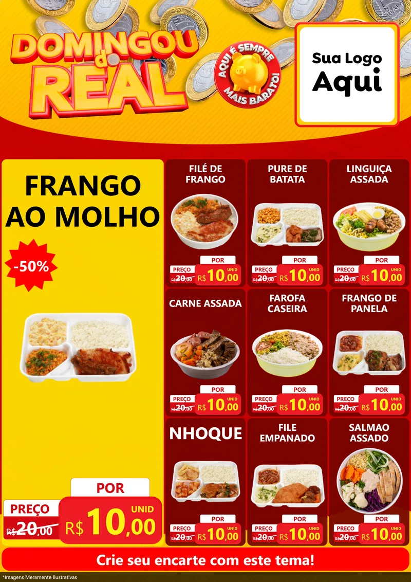 Modelo de Encarte para Encarte A4 Vertical com o tema Domingou do Real para Restaurante