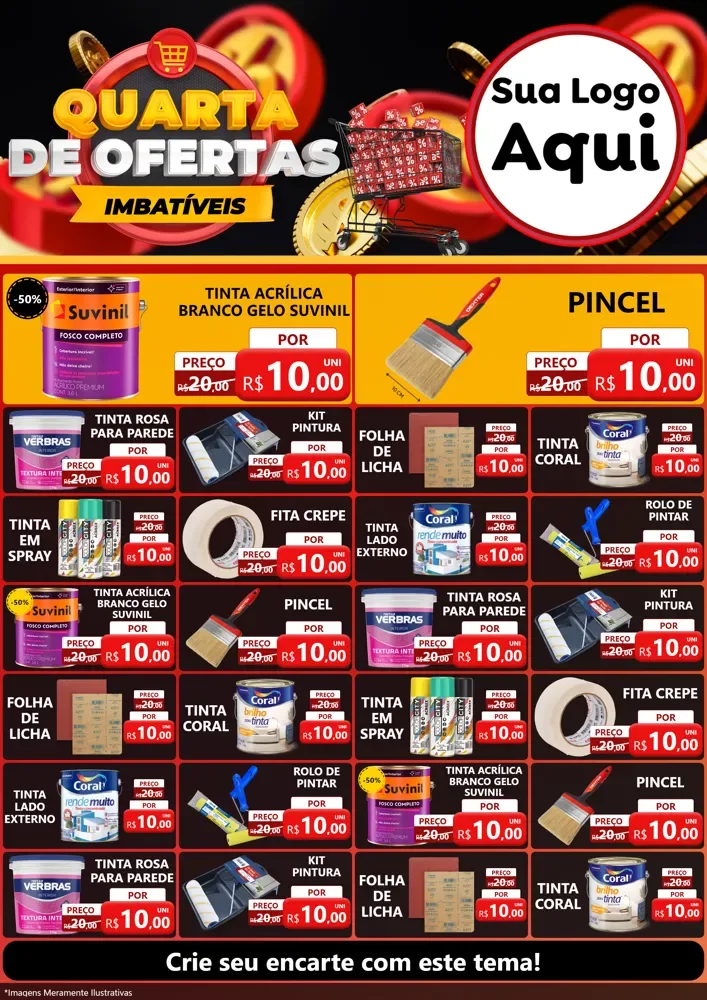 Modelo de Encarte para Encarte A4 Vertical com o tema Quarta de Ofertas Imbatíveis para Tintas e Ferramentas