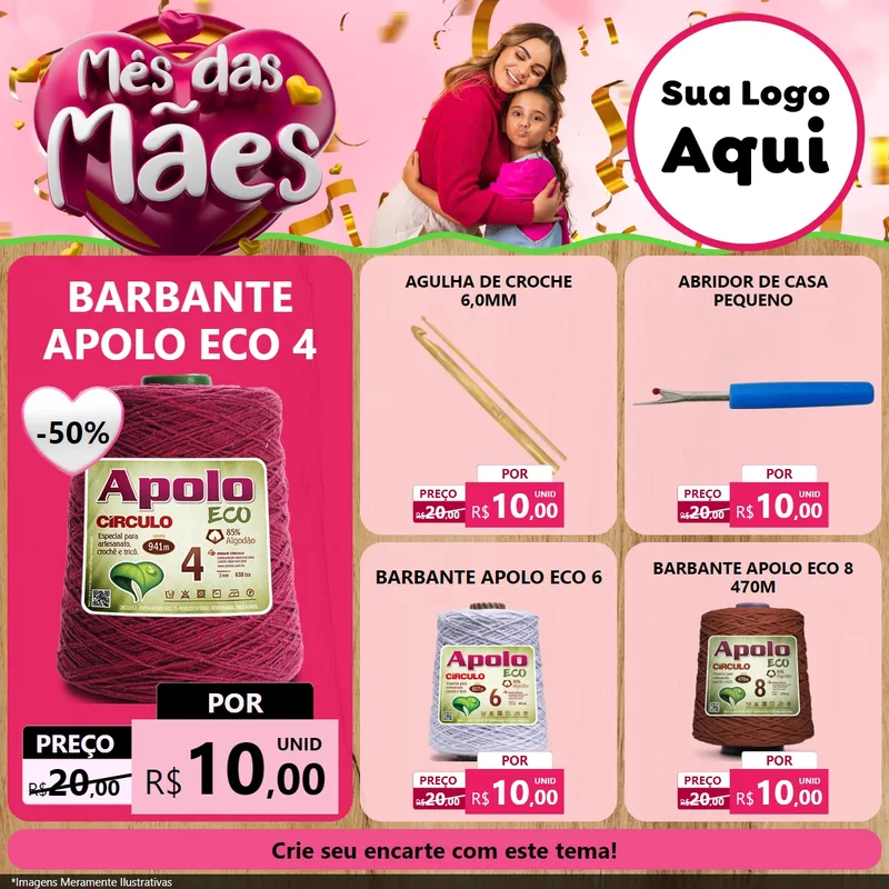 Modelo de Rede Social para Feed Facebook com o tema Mês das Mães para Armarinho e Aviamentos
