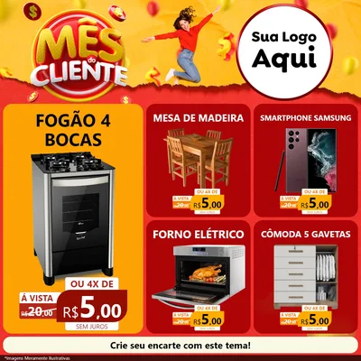 Modelo de Rede Social para Feed Facebook com o tema Mês do Cliente para Móveis e Eletro
