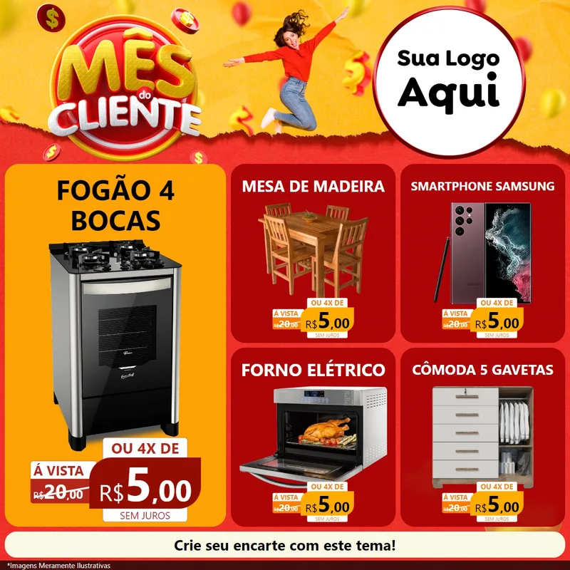 Modelo de Rede Social para Feed Facebook com o tema Mês do Cliente para Móveis e Eletro