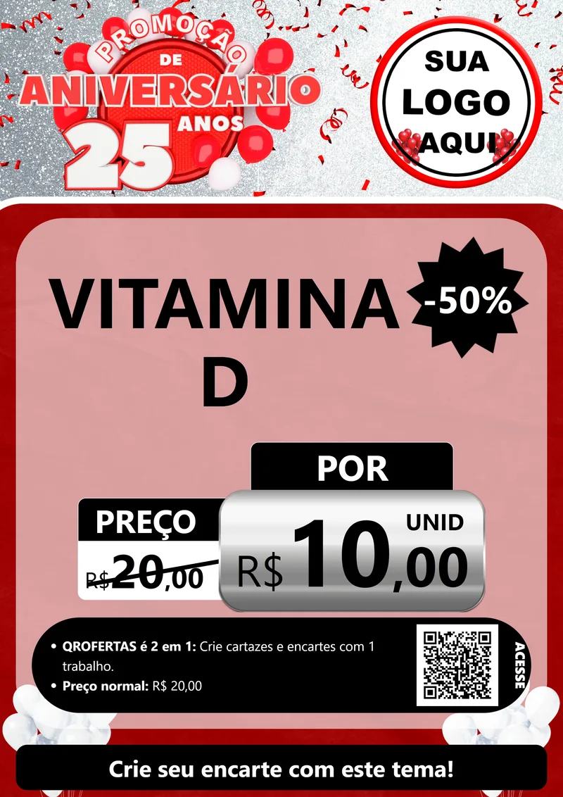 Modelo de Cartaz para Cartaz A4 Vertical com o tema Promoção de Aniversário - 25Anos para Farmácia