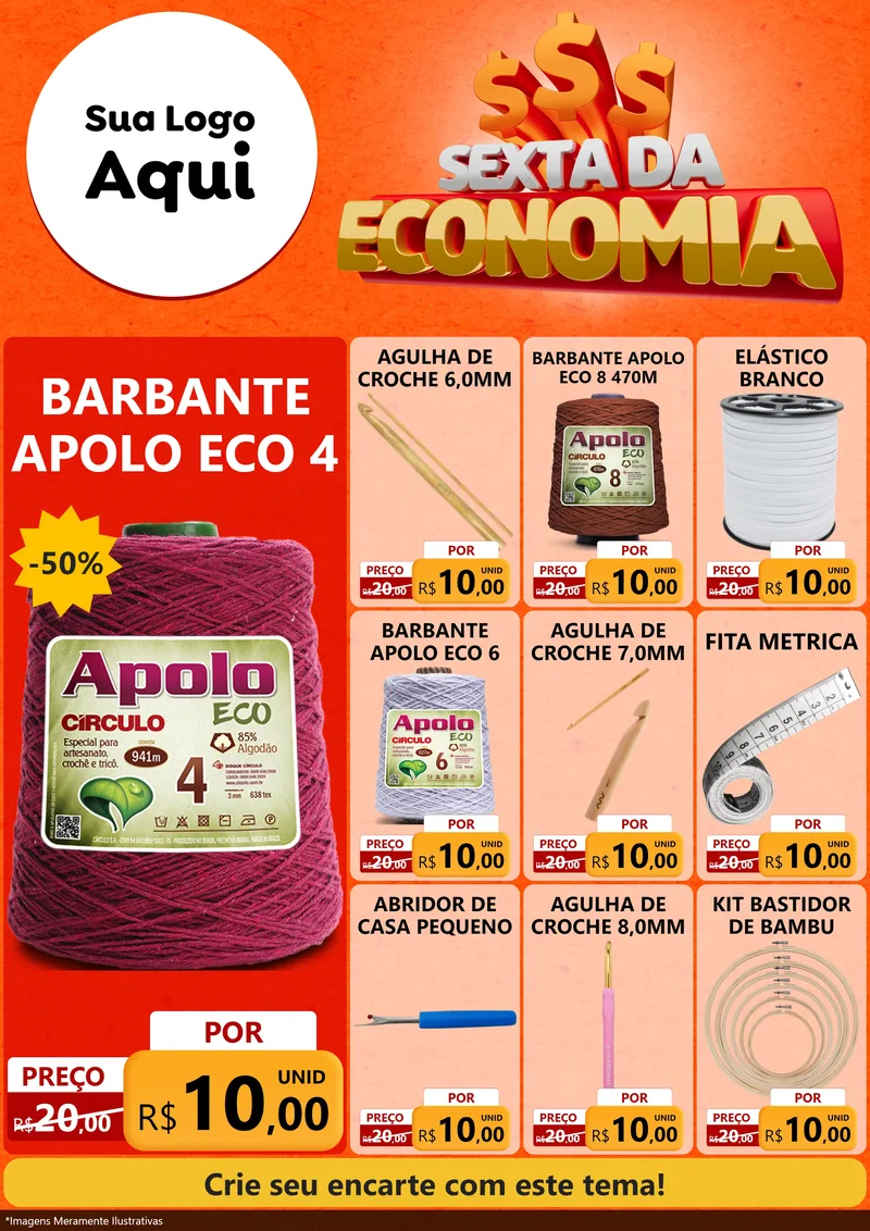 Modelo de Encarte para Encarte A4 Vertical com o tema Sexta da Economia para Armarinho e Aviamentos