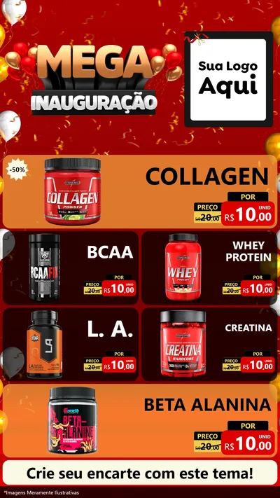 Modelo de TV para TV Vertical com o tema Mega Inauguração para Suplementos alimentares