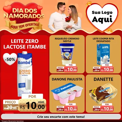 Modelo de Rede Social para Feed Facebook com o tema Dia dos Namorados - Aqui Tem Ofertas para Frios e Laticínios