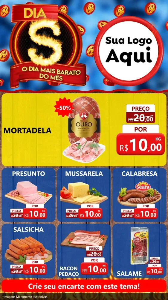 Modelo de Rede Social para Stories com o tema Dia S - O Dia Mais Barato Do Mês para Frios e Laticínios