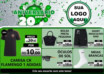 Modelo de Encarte para Encarte A4 Horizontal com o tema Promoção de Aniversário - 20 Anos para Roupas e acessórios