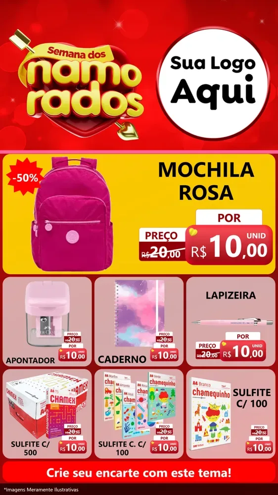 Modelo de Rede Social para Stories com o tema Semana dos namorados para Papelaria