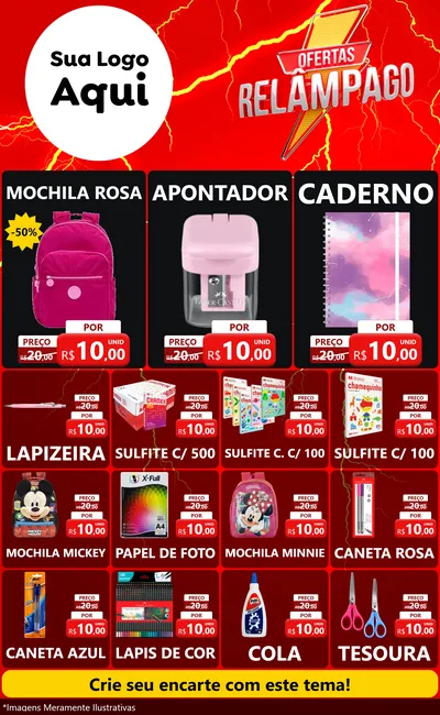 Modelo de Encarte para Encarte Grande com o tema Ofertas Relâmpago para Papelaria