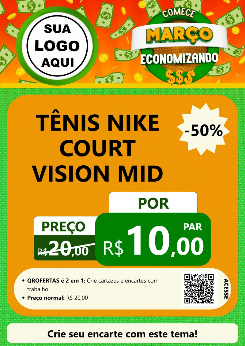 Modelo de Cartaz para Cartaz A4 Vertical com o tema Comece Março Economizando para Calçados