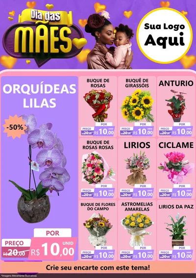 Modelo de Encarte para Encarte A4 Vertical com o tema Dia das Mães para Floricultura e jardim