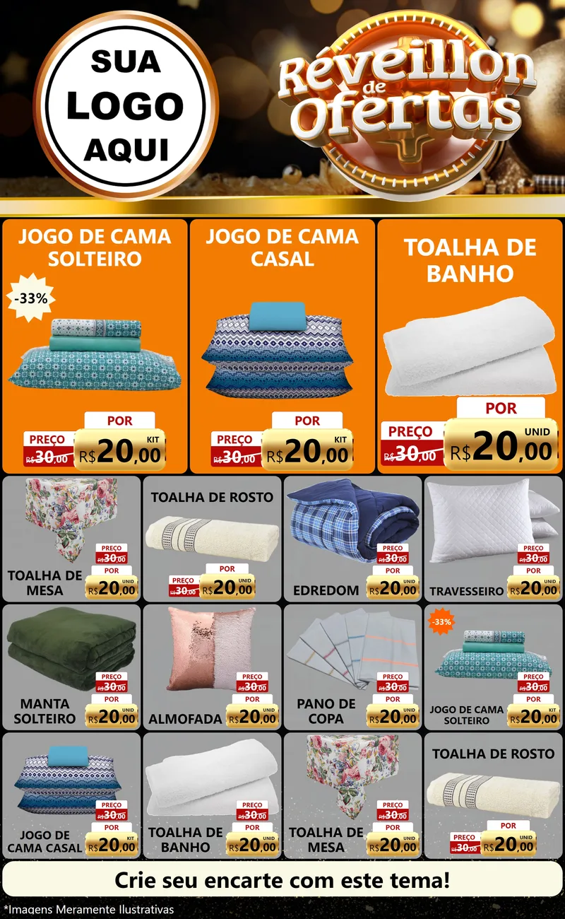 Modelo de Encarte para Encarte Grande com o tema Réveillon de Ofertas para Cama, Mesa e Banho