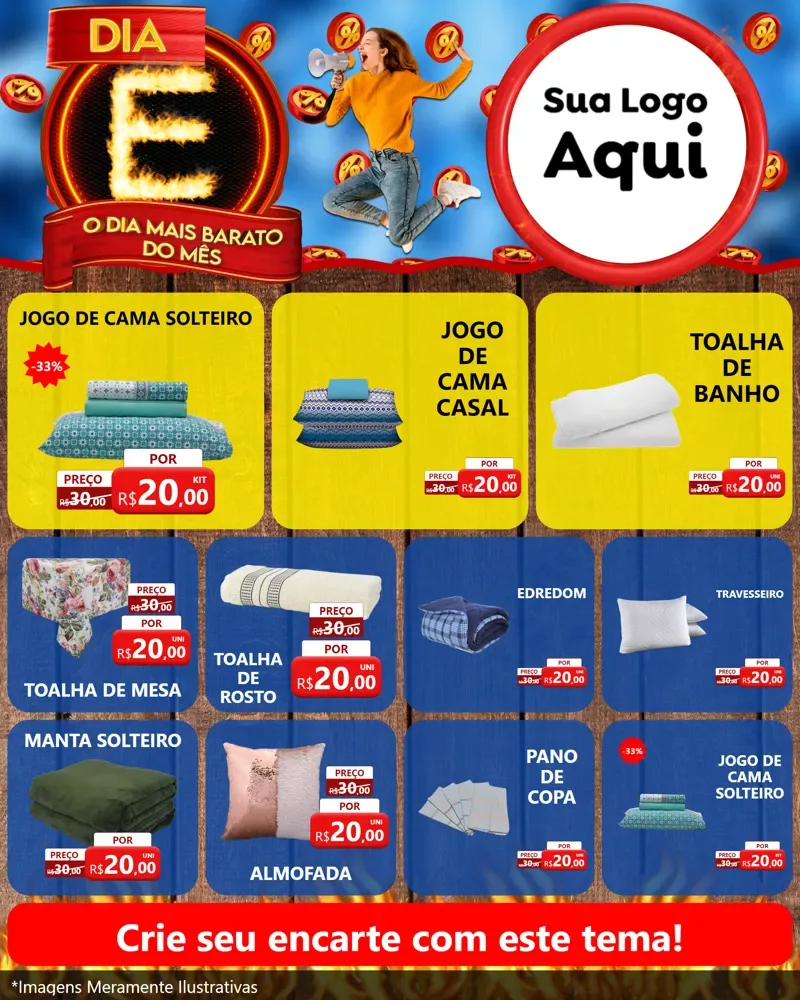 Modelo de Rede Social para Feed Instagram com o tema Dia E - O Dia Mais Barato Do Mês para Cama, Mesa e Banho